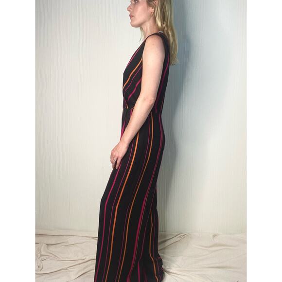 DIANE VON FURSTENBERG Striped Crossover Multicolor Sleeveless Jumpsuit US 8 - Picture 6 of 14